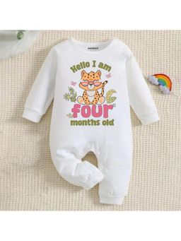 KNITROOT - Monthly Theme Cotton Hello I Am Four Months Old Text Romper (3-6 Months)