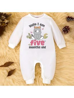 KNITROOT - Monthly Theme Cotton Hello I Am Five Months Old Text Romper (3-6 Months)