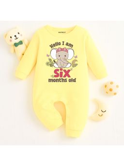 KNITROOT - Monthly Theme Cotton Hello I Am Six Months Old Text Romper (3-6 Months)