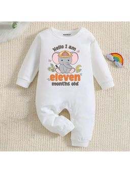 KNITROOT - Monthly Theme Cotton Hello I Am Eleven Months Old Text Romper (6-12 Months)