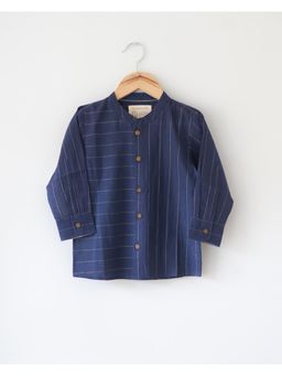 Love the world today - Barefoot Boy Chinese Collar Blue Stripes Shirt