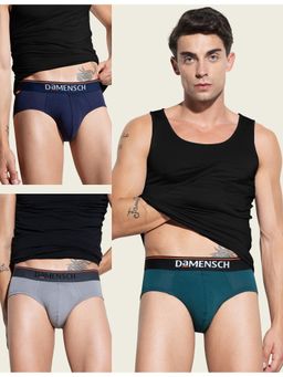 DaMENSCH - Men Multi-Color Cotton Blend Solid Briefs (Pack of 3)