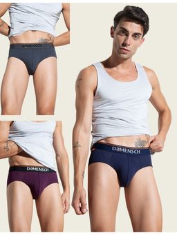 DaMENSCH - Men Multi-Color Cotton Blend Solid Briefs (Pack of 3)