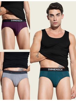 DaMENSCH - Men Multi-Color Cotton Blend Solid Briefs (Pack of 3)