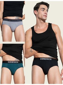 DaMENSCH - Men Multi-Color Cotton Blend Solid Briefs (Pack of 3)