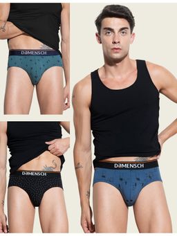 DaMENSCH - Men Multi-Color Cotton Blend Abstract Briefs (Pack of 3)