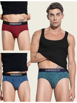 DaMENSCH - Men Multi-Color Cotton Blend Abstract Briefs (Pack of 3)