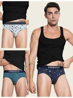 DaMENSCH - Men Multi-Color Cotton Blend Abstract Briefs (Pack of 3)