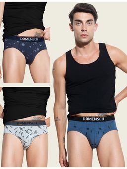 DaMENSCH - Men Multi-Color Cotton Blend Abstract Briefs (Pack of 3)