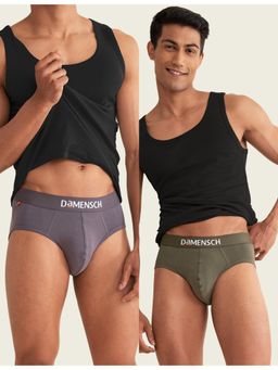 DaMENSCH - Men Multi-Color Cotton Blend Solid Briefs (Pack of 2)