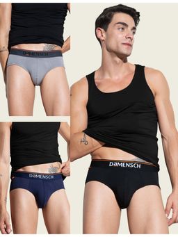 DaMENSCH - Men Multi-Color Cotton Blend Solid Briefs (Pack of 3)