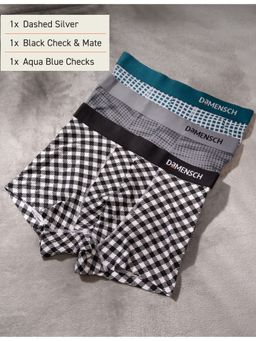 DaMENSCH - Men Multi-Color Modal Checks Trunks (Pack of 3)