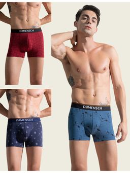 DaMENSCH - Men Multi-Color Cotton Blend Abstract Trunks (Pack of 3)