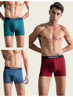 DaMENSCH - Men Multi-Color Cotton Blend Abstract Trunks (Pack of 3)