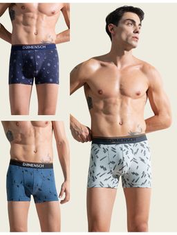 DaMENSCH - Men Multi-Color Cotton Blend Abstract Trunks (Pack of 3)