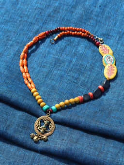 ExclusiveLane - Multi-Color Tribal Man Beaded Warli Hand-Painted Bohemian Brass Necklace