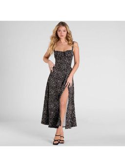 Outzidr - Black Sweetheart Slit Midi Street Style Dress