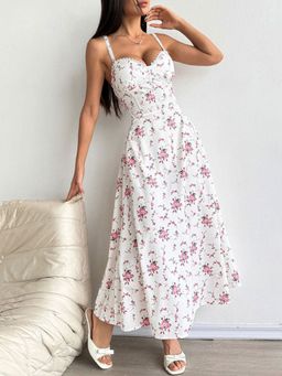 Outzidr - White Corset Detailed Strappy Dress