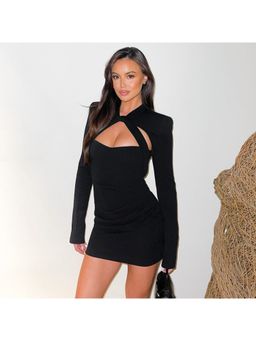 Outzidr - Black One-Sleeve Cutout Mini Dress