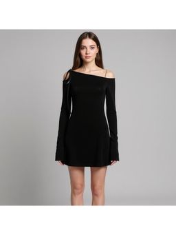 Outzidr - Black One-Shoulder Mini Dress