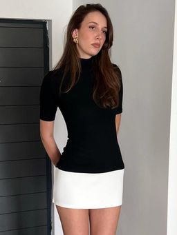 Outzidr - Black Two Toned Bodycon Street Style Dress