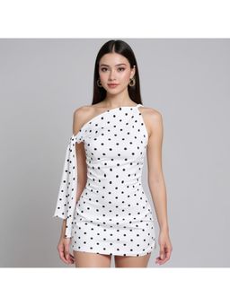 Outzidr - White Sleeveless Polka Dot Bodycon Mini Dress