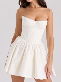 Outzidr - White Corset Detailed Skater Dress
