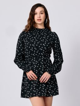 Outzidr - Black High Neck Mini Dress