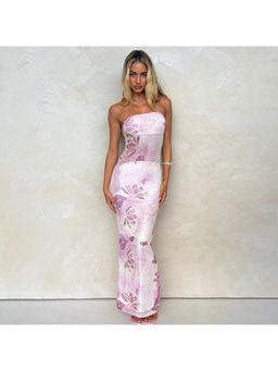 Outzidr - Purple Strapless Floral Gown