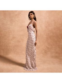 Outzidr - Multi-Color V-Neck Polka Dots Deep Back Dress