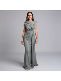 Outzidr - Grey Front Knot Bodycon Maxi Dress