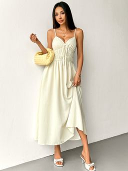 Outzidr - Cream Ruched Bust Maxi Dress