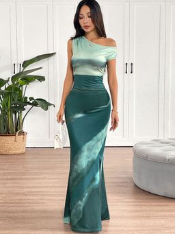 Outzidr - Multi One Shoulder Dual Toned Dress