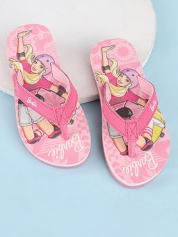 Kidsville - Kids Girls Barbie Printed Pink Flipflops
