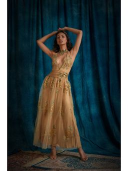 RAISHAA - Golden Girl Embellished Halter Dress