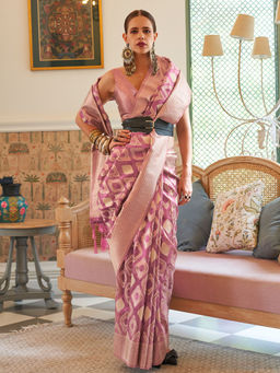 Odette - Festive Mauve Tissue Woven Saree with Unstitched Blouse