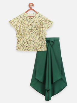 Lilpicks - Floral Flutter Sleeve Top With Stylish Long Skirt (set Of 2)