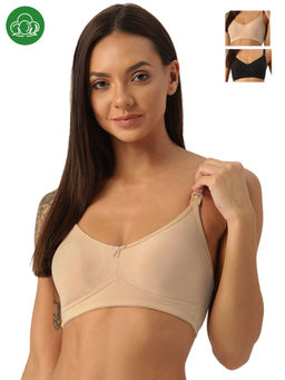 Inner Sense - Organic Cotton Antimicrobial Nursing Bra With Removable Pads-Pack Of 3-MultiColor