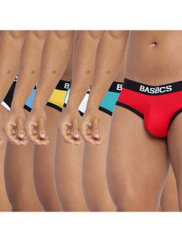 BASIICS by La Intimo - Men Multi-Color Cotton/Elastane Double Solid Classic Briefs (Pack of 6)