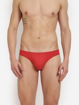 BASIICS by La Intimo - Men Red Poly/Spandex Semi-Seamless Featherlight Brief