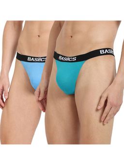 BASIICS by La Intimo - Men Multi-Color Cotton/Elastane Prime Thong Briefs (Pack of 2)