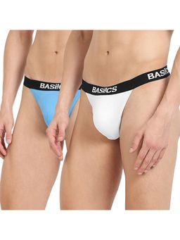 BASIICS by La Intimo - Men Multi-Color Cotton/Elastane Prime Thong Briefs (Pack of 2)
