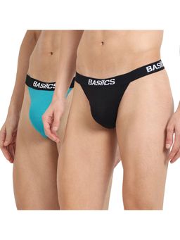 BASIICS by La Intimo - Men Multi-Color Cotton/Elastane Prime Thong Briefs (Pack of 2)