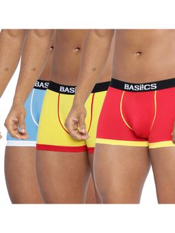BASIICS by La Intimo - Men Cotton/Elastane Multi-Color Bold Micro Sport Trunks (Pack of 3)