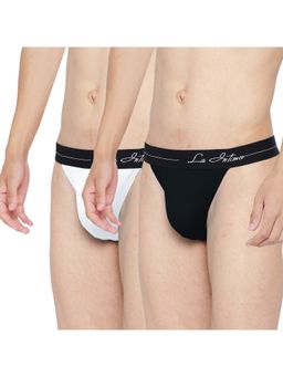 La Intimo - Men Multi-Color Cotton/Elastaneprime Thong Briefs (Pack of 2)