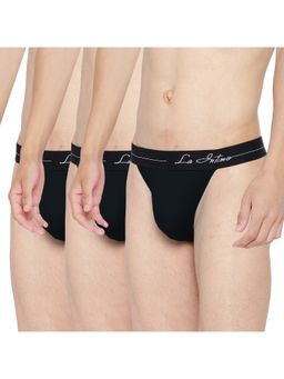 La Intimo - Men Black Cotton/Elastaneprime Thong Briefs (Pack of 3)