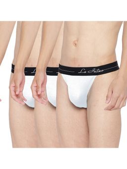 La Intimo - Men White Cotton/Elastaneprime Thong Briefs (Pack of 3)