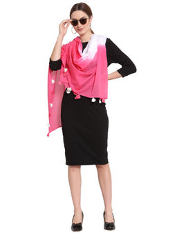 Anekaant - White & Pink Ombre Cotton Scarf with Tassels