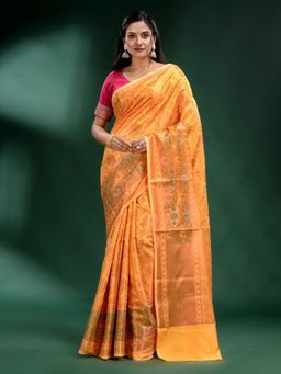 CHARUKRITI - Yellow Pure Silk Handwoven Soft Saree with Unstitched Blouse