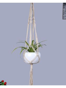 Homesake - Macrame Hanging Planter Large Beige Pot